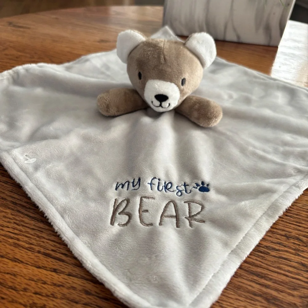 Baby Starters My First Bear Security Blanket Lovey Gray Brown Satin Back A50598
